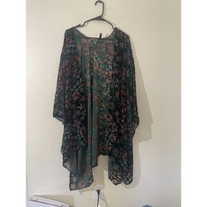 Torrid Velvet Floral Burnout Kimono Green Witchy Boho Moody Plus One‎ Size